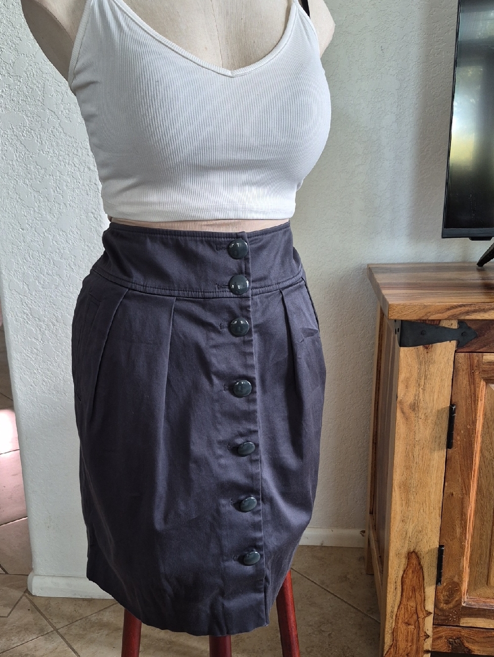 Banana Republic Stretch, Button Up,Cotton Skirt With Pockets